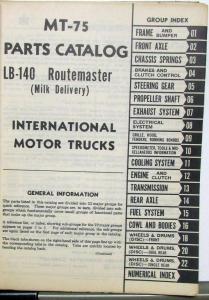 1949 1950 1951 1952 International LB-140 Routemaster Milk Delivery Parts Book