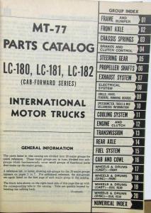 1949 1950 1951 1952 International Trucks LC 180 181 182 Parts Book
