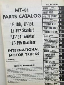 1949 1950 1951 1952 International Trucks LF 190 191 192 194 195 Parts Book