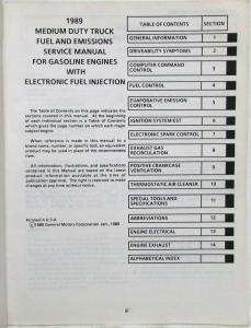 1989 GMC Medium Duty Truck Fuel and Emissions Service Shop Manual - FI Gas Only