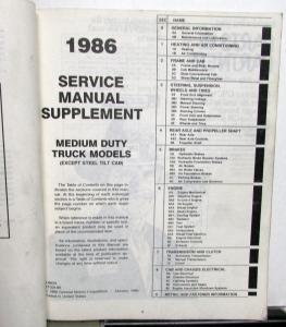 1986 GMC Medium Duty Trucks Service Shop Manual Supplement Exc Forward Models