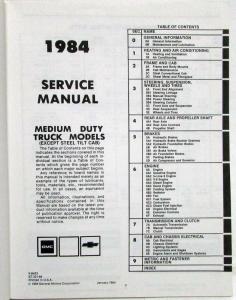 1984 GMC Medium Duty Trucks Service Shop Repair Manual Except Steel Tilt Cab