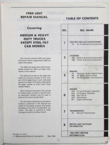 1984 GMC Medium/Heavy Duty Truck Unit Repair Service Manual Exc Steel Tilt Cab