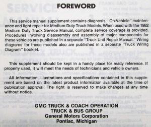 1983 GMC Medium Duty Truck Service Shop Repair Manual Supplement