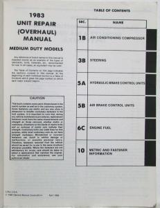 1983 GMC Medium Duty Truck Unit Repair Service Shop Manual
