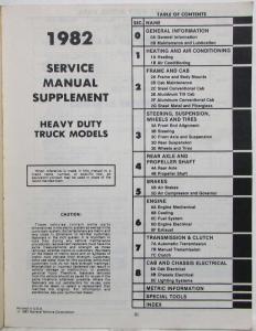 1982 GMC Heavy Duty Truck Models Service Shop Repair Manual Supplement