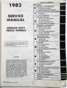 1982 GMC Medium Duty Trucks Service Shop Repair Manual