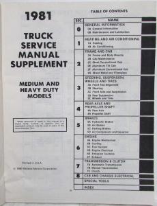 1981 GMC Medium/Heavy Duty Truck Models Service Shop Repair Manual Supplement