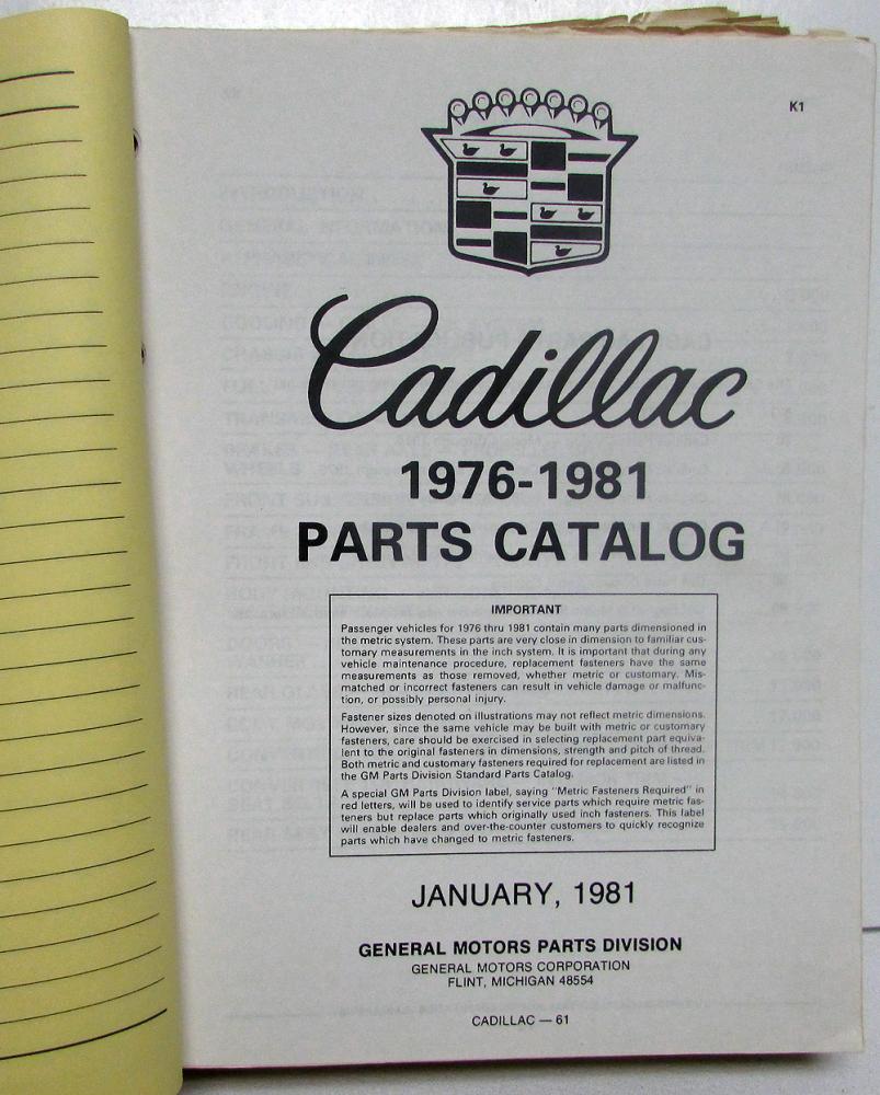 1976 Thru 1981 Cadillac Chassis Body Parts Catalog Seville Eldorado DeVille Orig