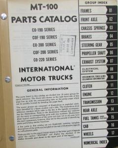 1949 1950 1951 1952 International Trucks CO COF 190 200 220 Series Parts Book