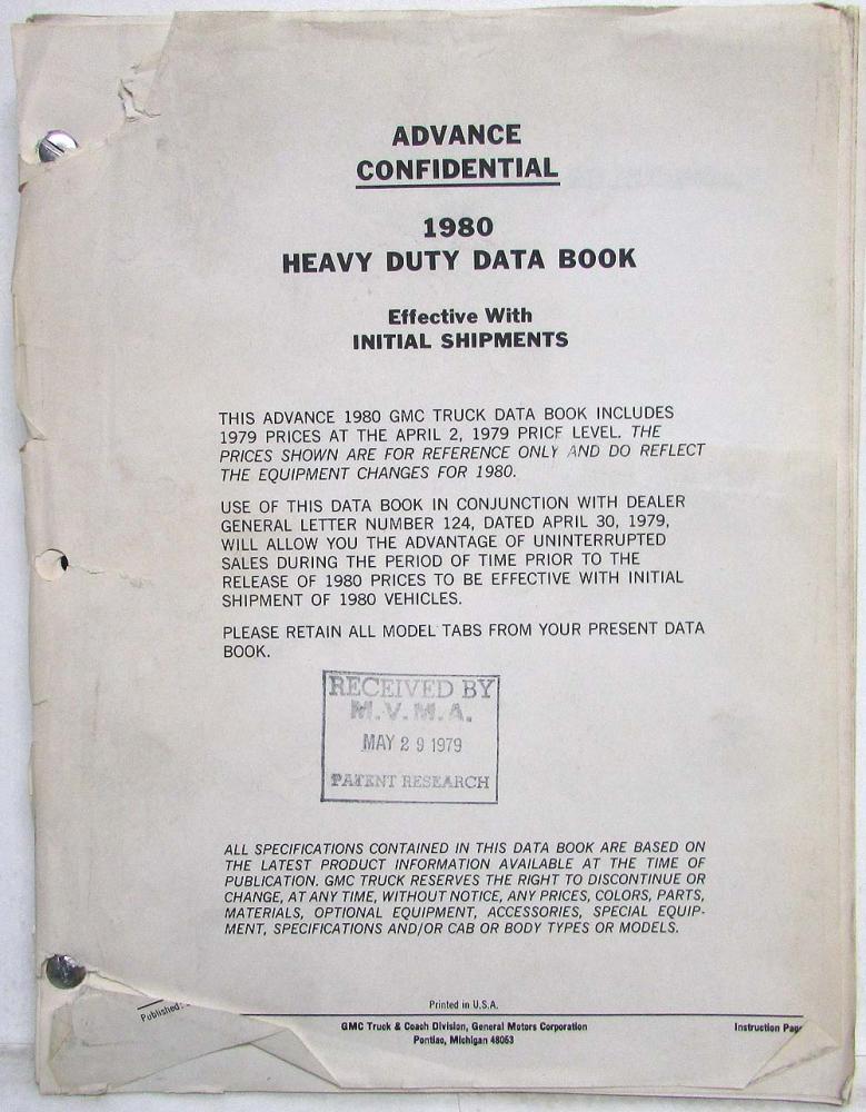 1980 GMC Heavy Duty Trucks Data Book Advance Confidential Copy