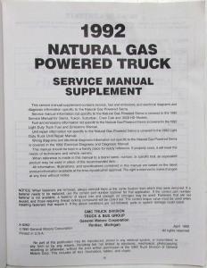 1992 GMC Sierra Natural Gas Powered Service Shop Repair Manual Supplement