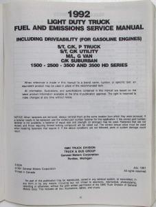1992 GMC Lt Duty Truck Fuel and Emissions Service Manual Driveability - EFI Gas
