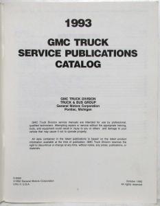 1993 GMC Truck Service Publications Catalog