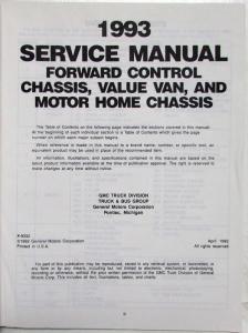 1993 GMC Lt Duty Forward Control and Value Van and Motor Home Service Manual