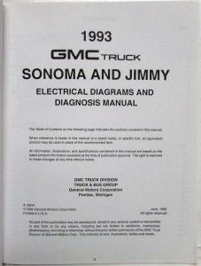 1993 GMC Sonoma and Jimmy Electrical Diagrams and Diagnosis Service Manual