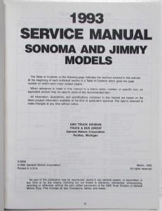 1993 GMC Sonoma and Jimmy Service Shop Repair Manual