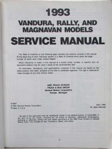 1993 GMC Rally Vandura and Magnavan Service Shop Repair Manual