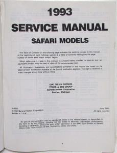 1993 GMC Safari Service Shop Repair Manual