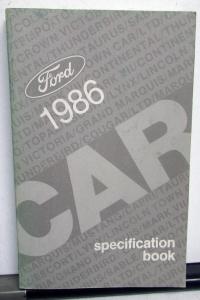 1986 Ford Mercury Lincoln Service Spec Manual Mustang GT Thunderbird Continental