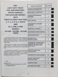 1991 GMC Lt Duty Truck Fuel and Emissions Service Manual Driveability - FI Gas