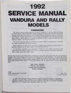 1992 GMC Truck Van Vandura and Rally Models Service Shop Repair Manual