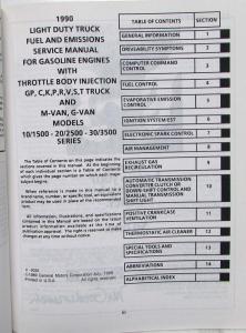 1990 GMC Light Duty Truck Fuel & Emissions Service Manual Driveability - FI Gas
