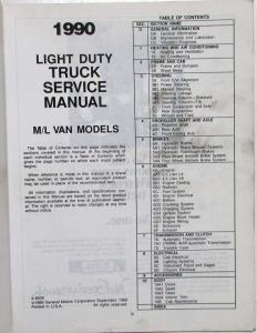 1990 GMC Safari Models Light Truck Service Shop Repair Manual