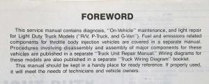 1989 GMC Light Duty Truck R/V G P Models Service Shop Manual - Pickup Van Jimmy