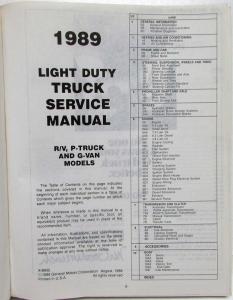1989 GMC Light Duty Truck R/V G P Models Service Shop Manual - Pickup Van Jimmy