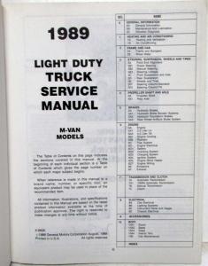 1989 GMC Safari Models Light Duty Truck Service Shop Repair Manual