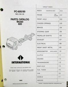 1989 International Truck 600 Models PC-600/89 Parts Catalog Manual