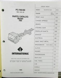 1989 International Truck 700 Models PC-700/89 Parts Catalog Manual