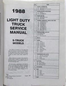 1988 GMC Light Duty Truck S/T Models Service Shop Manual - Sonoma S-15 Jimmy