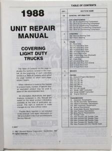 1988 GMC Light Duty Truck Unit Repair Service Shop Manual C/K Pickup Suburban