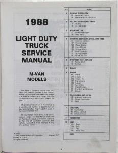 1988 GMC Safari Models Light Duty Truck Service Shop Repair Manual