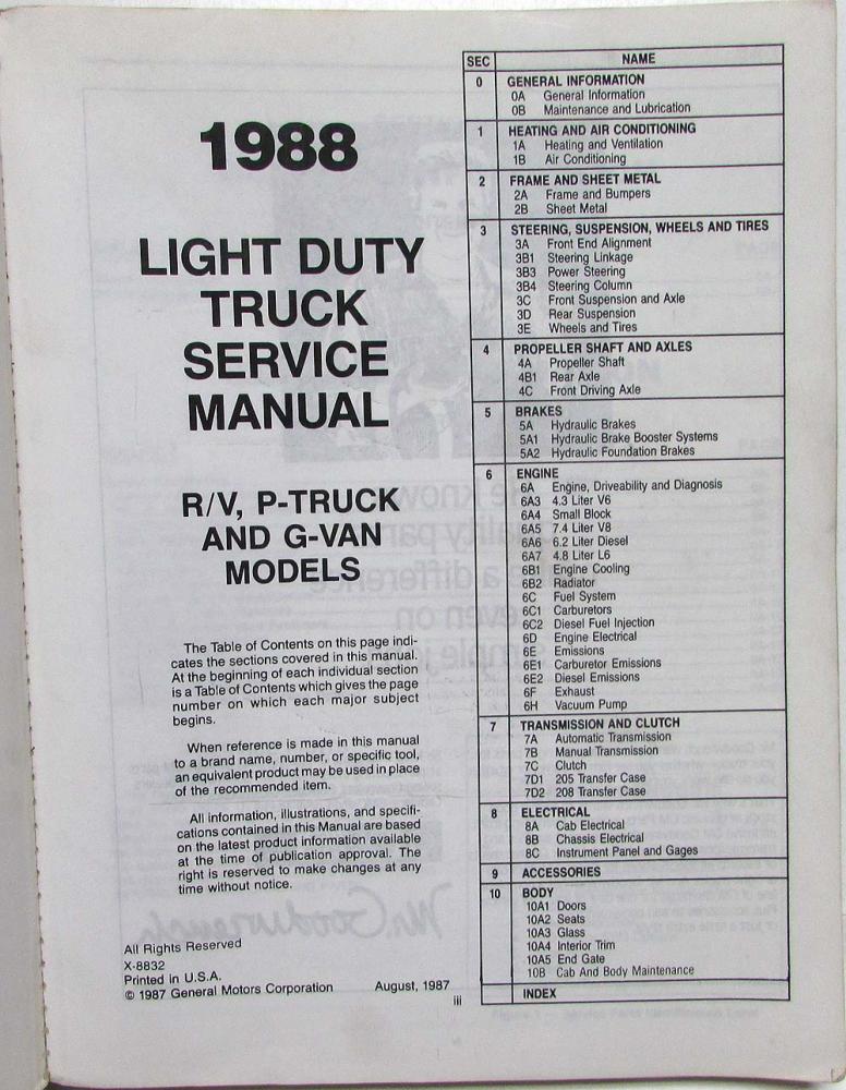 1988 GMC Light Duty Truck R V G P Models