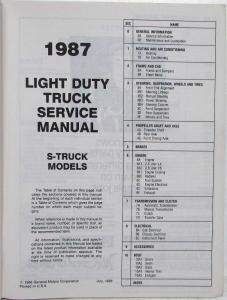 1987 GMC Light Duty Truck S/T Models Service Shop Manual - Sonoma S-15 Jimmy