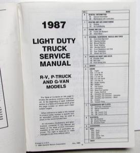 1987 GMC Light Duty Truck R V G P Models Service Shop Manual - Pickup Van Jimmy