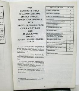 1987 GMC Light Duty Truck Fuel Driveability & Emissions Service Manual - FI Gas