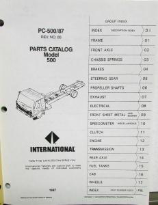 1987 International Truck 500 Models PC-500/87 Parts Catalog Manual