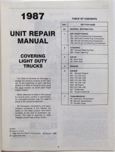 1987 GMC Light Duty Truck Unit Repair Service Shop Manual