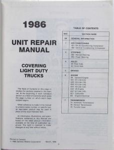 1986 GMC Light Duty Truck Unit Repair Service Shop Manual