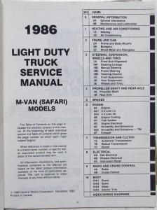 1986 GMC Safari Models Light Duty Truck Service Shop Repair Manual