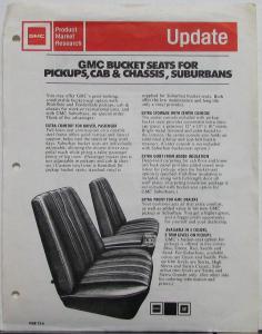 1975 1976 GMC Bucket Seats Pickup Cab Chassis Suburban Parts Update Sheet Orig