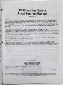 1998 Cadillac Catera Service Shop Repair Manual - 3 Volume Set