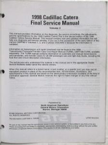 1998 Cadillac Catera Service Shop Repair Manual - 3 Volume Set