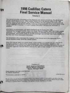 1998 Cadillac Catera Service Shop Repair Manual - 3 Volume Set