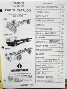 1990 1991 International Truck 3000 Series School Bus Chassis PC-3000 Parts Book
