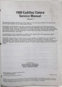 1999 Cadillac Catera Service Shop Repair Manual - 2 Volume Set